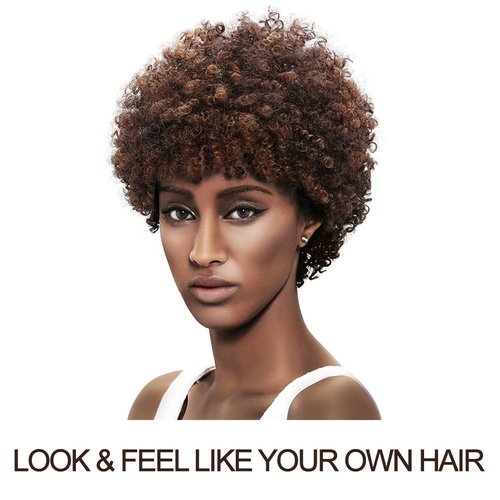 Style Icon Afro 5" Short Curly Wigs with 100% Brazilian Hair (3-Color Mixed: DARK BLONDE & MEDIUM AUBURN & DARK BROWN) - Afro Wigs for Black Women - Human Hair Wigs - Beauty Personal Care Afro Wig