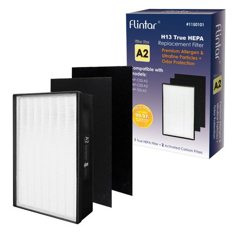 Flintar Type A2 True HEPA Replacement Filter, Compatible with Filtrete Room Air Purifier FAP-C02-A2, FAP-C03-A2, FAP-T03-A2, FAP-SC02L, Made in Taiwan, Part # 1150101, Filter A2, 1-Pack