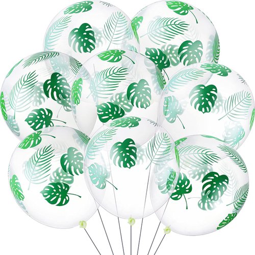 Sumind 80 Pcs Palm Leaves Balloons Jungle Safari Theme Balloons Hawaiian Party Balloons 12 Inch Clear Latex Balloons for Birthday Jungle Tropical Party Decoration
