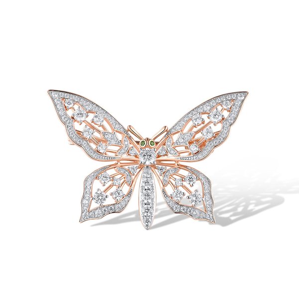 Santuzza 925 Sterling Silver Gemstone Butterfly Brooch Green Spinel White Cubic Zirconia Insect Brooches Pin for Women