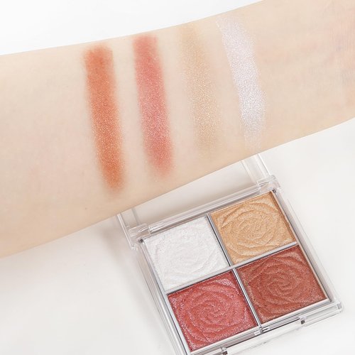 Boobeen Blush and Highlighter Palette- 4-color Metallic Shimmer Shadow Powder, Illuminator Makeup Set for Shading, Highlighting & Defining the Face