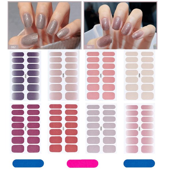 AUOCATTAIL 112 Pieces Thin Semi-Cured Gel Nail Strips Solid Full Nail Polish Sticker Onion Powder Gel Film Self Adhesive Frosted Nails Art Decals Design Women Girls DIY Craft Decoration Tips