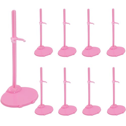 10 PCS Acrylic Doll Stands, Doll Display Stands with Adjustable Waist Clip, Transparent Doll Support Stand, Mini Doll Holder Stand for 11 to 13 Inch Dolls Action Figure Stand Doll Accessories (Pink)