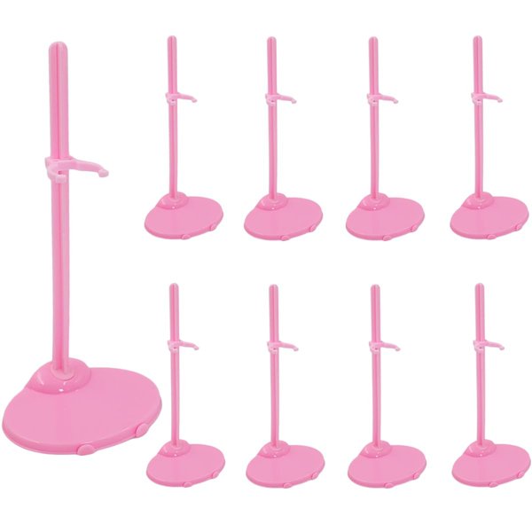10 PCS Acrylic Doll Stands, Doll Display Stands with Adjustable Waist Clip, Transparent Doll Support Stand, Mini Doll Holder Stand for 11 to 13 Inch Dolls Action Figure Stand Doll Accessories (Pink)