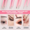 Tirdkid Tweezers Set 4-piece, Professional Stainless Steel Tweezers, Precision Tweezers for Eyebrows, Facial Hair, Ingrown Hair, Splinter, Blackhead and Tick Remover (PINK)
