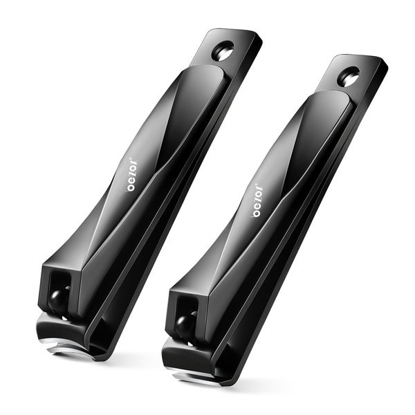 BEZOX Nail Clippers 2pcs Set - Straight Blade Toenail Clipper and Curved Blade Fingernail Clippers - Premium Nail Trimmer Cutter for Thick Nails and Ingrown Toenails - Black