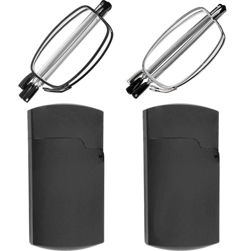 Success Eyewear Reading Glasses 2 Pair Black and Gunmetal Readers Compact Folding Glasses for Reading for Men and Women Case Included Bundle: Set of Black and Gunmetal With 2 Cases 1.5