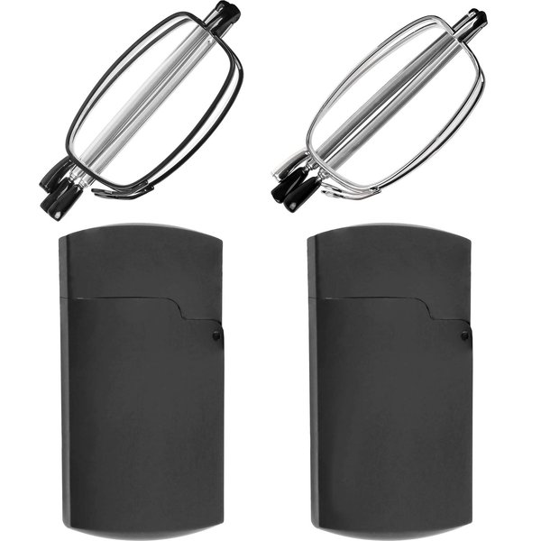 Success Eyewear Reading Glasses 2 Pair Black and Gunmetal Readers Compact Folding Glasses for Reading for Men and Women Case Included Bundle: Set of Black and Gunmetal With 2 Cases 1.5