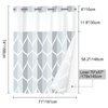 YIATN No Hook Grey Shower Curtain with Snap in Fabric Liner Set - Hotel Style with See Through Mesh Top Window, Modern Geometric Waterdrop Design,Water-Repellent & Washable, 71x74 INCH