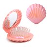 Maji Mama Metallic Shinning Finish Foldable Travel Hair Brushes with Mirror Shell Shape Portable Folding Pocket Hair Brush Mini Hair Comb Compact Size Hair Massage Comb (Pink)