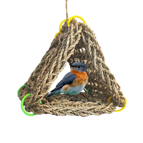 Tfwadmx Bird Seagrass Hammock Tent, 3Pcs 7x7in Seagrass Mat for Birds, Hanging Parrot Toys, Counre House Hut Hideout for Parakeets, Lovebirds, Budgies, Cockatiels