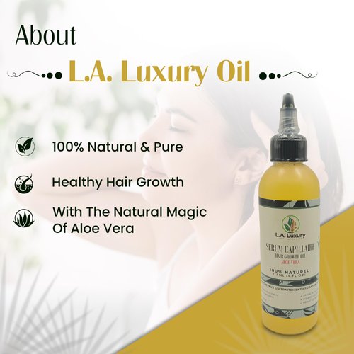 L.A. Luxury Organic Rosemary & Castor Hair Oil with Biotin, Almond, Aloes, Fenugreek - Scalp Strength, Nourishment, Healthy Growth, Reduces Split Ends - 4.0 oz