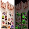 65 Pieces Glow Halloween Tattoos for Kids, Luminous Halloween Party Supplies, Glow In Dark Halloween Decorations, Trick or Treat Skeletons, Ghosts, Pumpkins, Witch Temporary Tattoo Stickers