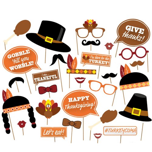 Soochat Thanksgiving Photo Booth Props 29Pcs DIY Kits Fall Party Thanksgiving Day Decorations, Happy Thanksgiving Party Favor