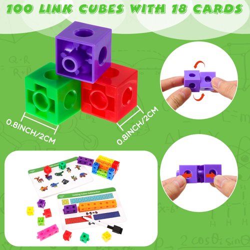 Sonwyoung 119 Pcs Manipulative Cubes with Activity Cards Linking Cubes Activity Set Math Cubes with Storage Container Connecting Blocks Cubes Set Educational Toy for Age 4-8 Preschool