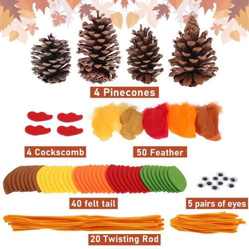 Thanksgiving Pinecone Turkey Craft Kit Fall DIY Turkey Sets DIY Thanksgiving Crafts for Kids Teens Adults Thankful Dinner Party Activity Supplies, Classroom Project, Table Centerpiece Decorations