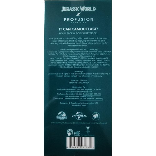 Profusion Cosmetics Face and Body Glitter Gel Jurassic, Color Shifting Buildable Sparkle for Festivals and Parties, It Can Camouflage Holo