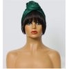 OYSRONG Short Black Color Straight Headband Afro Wig With Green Headband Attached Wigs With Turban Head-wrap Wig