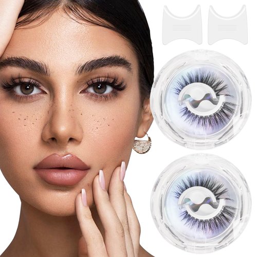 PALIMAINY Self Adhesive Eyelashes，Impress Lashes for Girls & Women | Pestañas Postizas Naturales，False Eyelashes Natural，Reusable， Natural Look, Safer & Easier Than Glue |2pairs