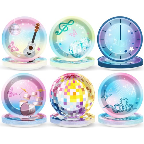 Justforjoyful 48 Guests Music Themed Birthday Decoration Disposable Tableware Plates and Pop Sing...