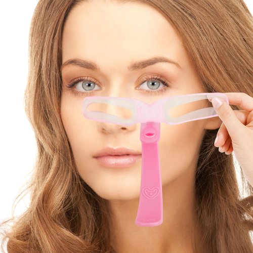 Eyebrow Stencils, Eyebrow Template, Eyebrow Shaping Kit, 8 Styles Reusable Eyebrow Stencil with Handle and Strap, Washable, Pink