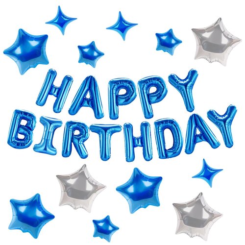 CANREVEL Happy Birthday Banner 13pcs 16 Inch Mylar Foil Letters with 12pcs Star Balloons Birthday...
