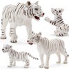 Gemini&Genius White Tiger Family Set Realistic Animal Figurines with Cub, Safari Animals Family Playset Figures, Educational Wildlife World Models, Cake Toppers Christmas Birthday Gift for Kids