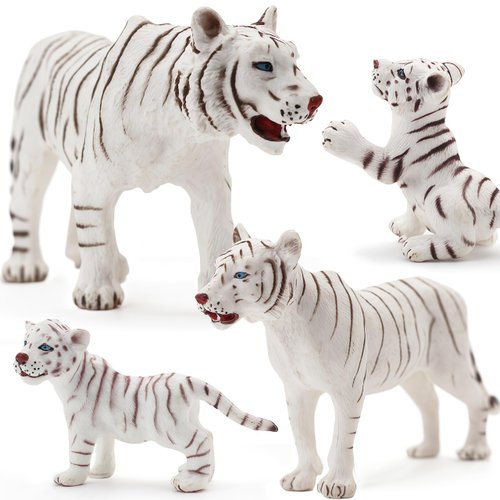 Gemini&Genius White Tiger Family Set Realistic Animal Figurines with Cub, Safari Animals Family Playset Figures, Educational Wildlife World Models, Cake Toppers Christmas Birthday Gift for Kids