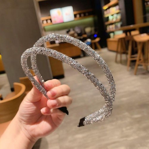 Gixaxak 1 Pcs Rhinestone Beaded Headbands No Slip Jeweled Head Wraps Hair Headbands Rhinestone Headband Fashion Silver Headband Bling Sparkly Crystal Diamond Headband Thin Hair Band (Black)