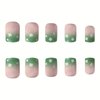 St. Patrick's Day Press on Nails Short Square French Fake Nails Green Gradient Full Cover White Clover False Nails with Designs Glossy Glue on Nails Acrylic Artificial Nails for Women Girls 24Pcs