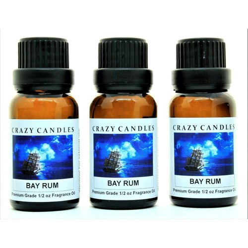 Crazy Candles Bay Rum 3 Bottles 1/2 FL Oz Each (15ml) Premium Grade Scented Fragrance Oil