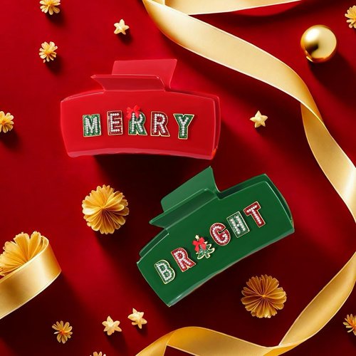 Christmas Hair Claw Clips for Women Red Green Christmas Lights Tree Hair Claw Rhinestone MERRY HOHOHO HOLLY Hair Clips Holiday Christmas Accessories Outfits Gifts Party Favors (Pattern E)