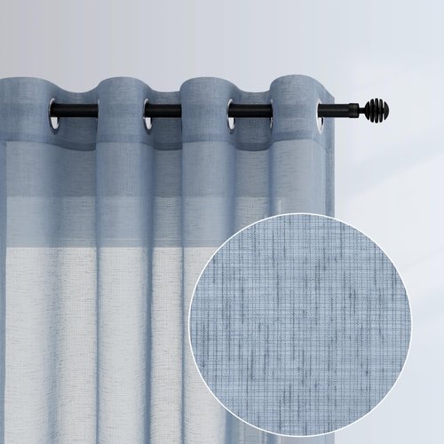 Pitalk Dusty Blue Curtains 84 Inch Length for Living Room Decor 2 Panels Grommet Linen Look Translucent Country Blue Semi Sheer Curtains for Bedroom Dining Bay Window Accents 52x84 Long Grey Gray Blue