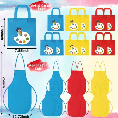 DreamdaMoonnly Watercolor Painting Supplies Set of 12 Mini Painting Kit - Mini Paint Set Canvas with Easel Tote Bags Aprons - Kids Painting Set Art Party Favors for Kids Birthday