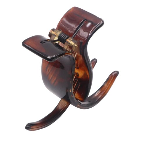 Parcelona French Small Three Teeth Tortoise Brown Shell Pony Fish Style Strong Grip Jaw Hair Claw Clip Clamp - 3/4 Inch
