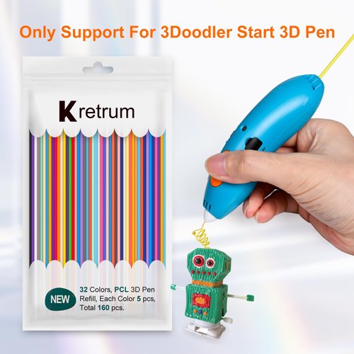 32 Colors 3D Doodler Pen Refills for 3Doodler Start 3D Pen Low Printing Temperature PCL Filament 3Doodler Start Refills Packs Each Color 15.2 cm x 5 pcs Total 160 pcs Only Fit for 3Doodler Start Pen