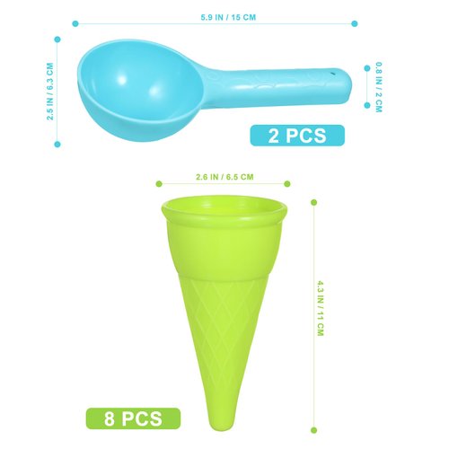 Kisangel 10pcs Plastic Ice Cream Cones Kids Ice Cream Scoop Set Outdoor Beach Toys Kids Sand Mold Toys for Seaside Play Sand Toys(Random Color)