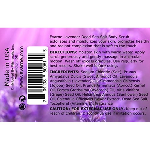 Evarne Lavender Dead Sea Salt Body Scrub with 7 Essential Oils Calendula and Vitamin E
