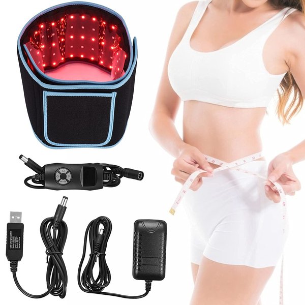 H HUKOER Red Infrared Light Therapy Device, Waist Belt,660nm LED Red Light and 850nm Near-Infrared Light are Used for Pain Relief and Muscle Relaxation,Red Light Therapy for Body(Blue）.