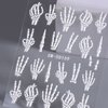 5D Halloween Skeleton Nail Decals 2pcs Retro Relief Skeleton Hand Nail Stickers Self-Adhesive White Skeleton Hand Bone Designs Stickers for Nails Halloween Back Glue Nail Accessories for Women