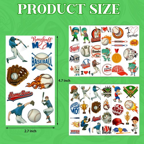 400Pcs+ Baseball Temporary Tattoos Sticker for Kids Boy, American Baseball Tattoos Face Stickers, Baseball Themed Party Favors as Cheerleaders Team Players Gifts Supplies