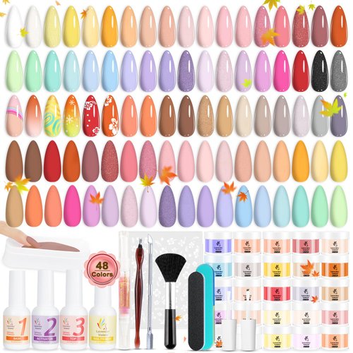 Lavender Violets 62 Pcs Dip Powder Nail Kit Starter, 48 Colors Dipping Powder with Dip Powder Liq...