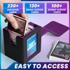 UAONO Card Deck Box with MTG Commander Display, Patented Design Card Deck Case Holds 100+ Double-Sleeved Cards, PU Leather Cards Storage Box For TCG with 2 Dividers, 1 Toploader (Black&Purple)