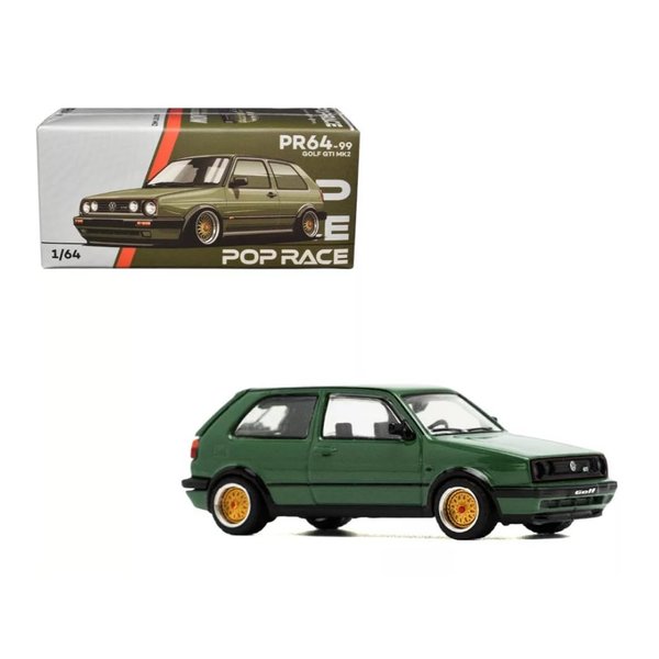 POP RACE Model Car Compatible with Volkswagen Golf GTI MK2 Green 1/64 Diecast Model Car PR640099