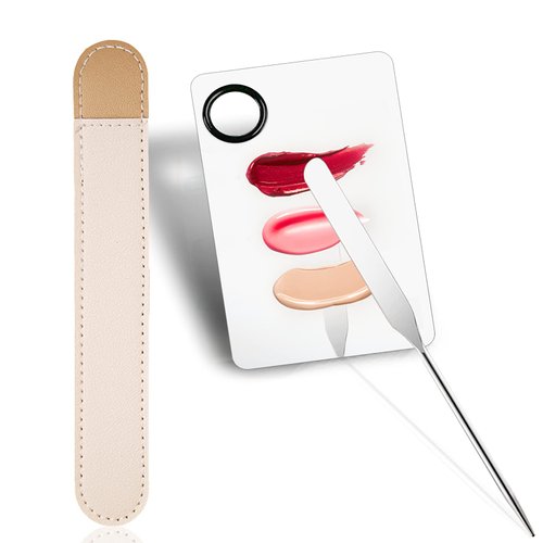 Penugo Picasso Makeup Spatula and Palette Set, Korean Makeup Spatula with Leather Cover, Stainless Steel Makeup Palette with Scraper Tool, Metal Foundation Palette for Cosmetic Pigment Blending（SS）