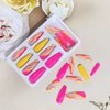 24 Pcs Acrylic Press on Nails Long Fake Nails Colorful Stripes Glue on Nails Coffin Shaped False Nails with Yellow Rose Red Color Glossy Stick on Nails for Women Girls