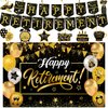 Retirement Party Decorations For Women Men, Black And Gold Happy Retirement Banner Sign Party Supplies, 180cm X110cm Retired Backdrop for parties, 8pcs Hanging Swirl