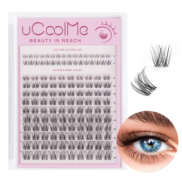 Venus Lash Clusters 8-16mm with 5-6mm Bottom Lashes Natural Eyelash Clusters D Curl -WideSpan DIY Eyelash Extension Individual Fake Eyelashes Clusters with 0.05mm Ultra-Thin Invisible Lash Band