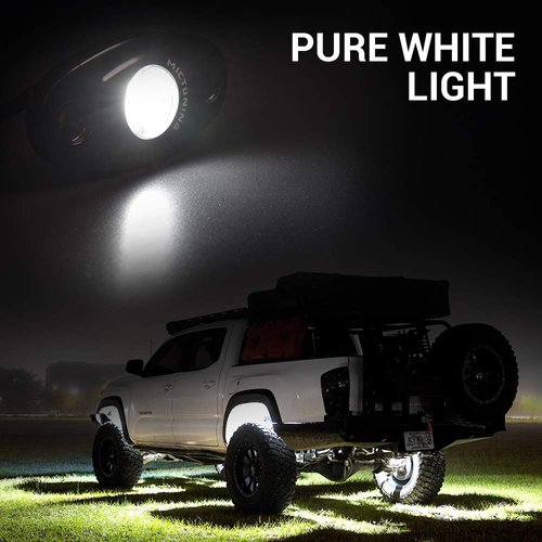 MICTUNING 4 Pods White LED Rock Lights with Wiring Harness, Waterproof Underglow Underbody Light Kit for Car Truck ATV UTV SUV Offroad Boat
