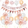 Welcome Home Decorations,Rose Gold Welcome Home Balloons Banners Set,Welcome Home Glitter Banner with Confetti Balloons,Pennant Flag Bunting for Home Family Baby Shower Welcome Back Party Supplies